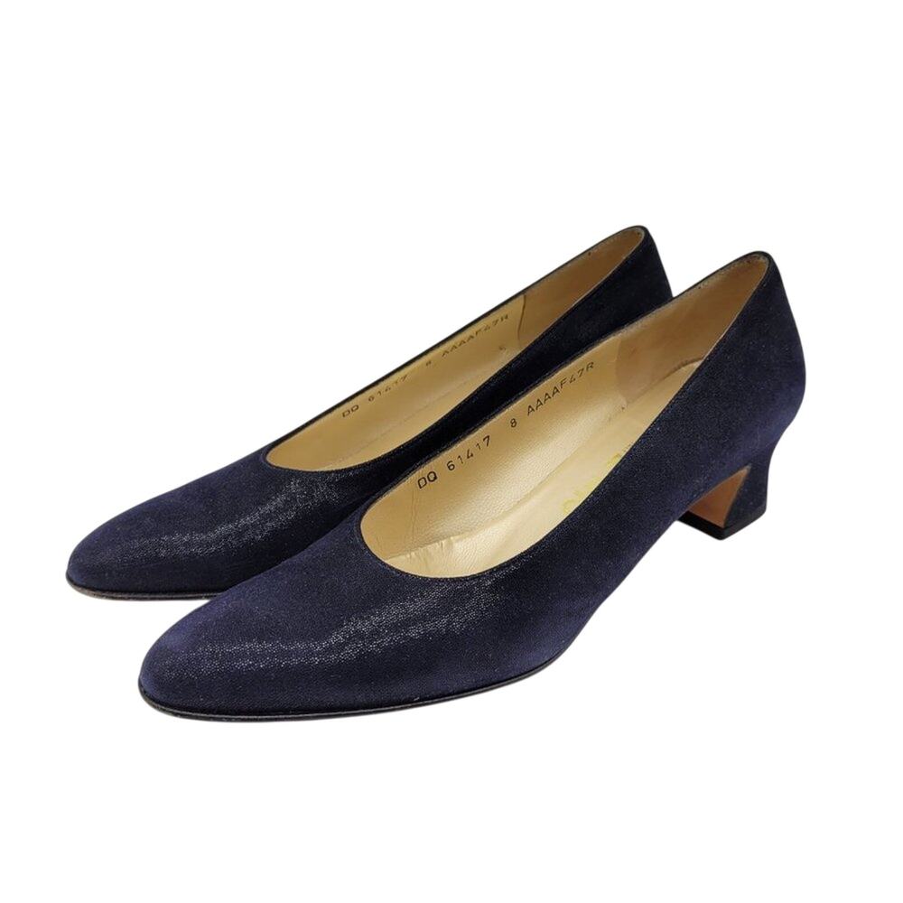 SALVATORE FERRAGAMO "Dublino" Pebble Suede Kid Leather Midnight Blue Size 8 AAAA - Picture 2 of 10